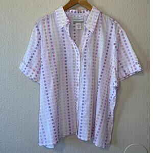 Alfred Dunner Petite Polka Dot White Pink Purple Short Sleeve Button Up Top PXL